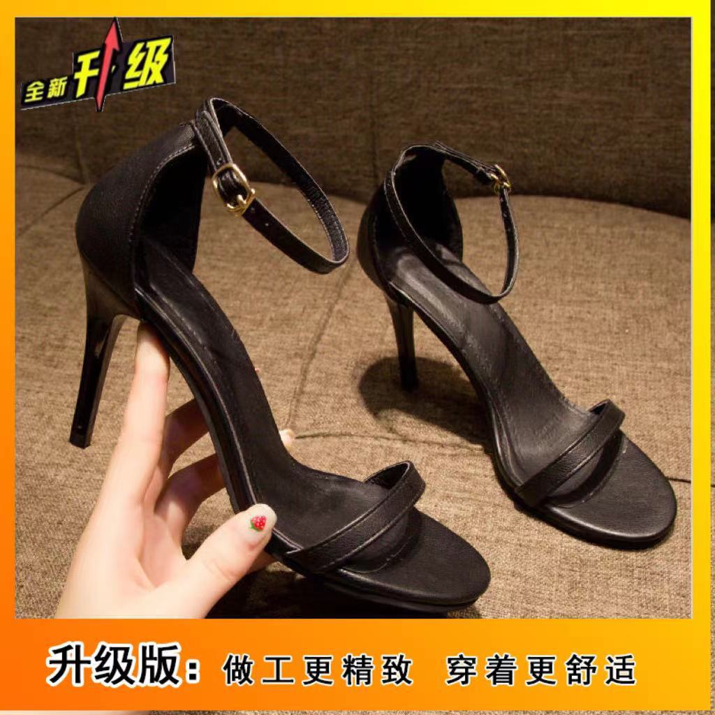 High Heels Women's Summer 2025 New Black One-word Strap Stiletto Sexy Niche Fairy Sandals
