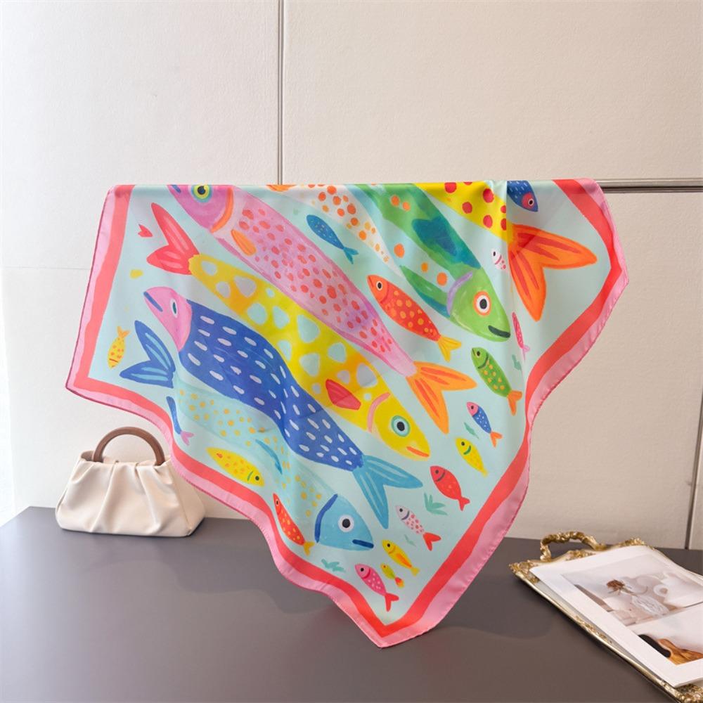 Cartoon Square Scarf High-end Print Neck Scarf Headscarf High Quality Imitation Silk Scarf Shawl