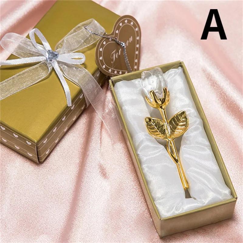 Crystal Glass Rose Flower Figurines Craft Valentine's Day Favors X'mas Lovers' Gift Souvenir Home Wedding Decoration Ornaments