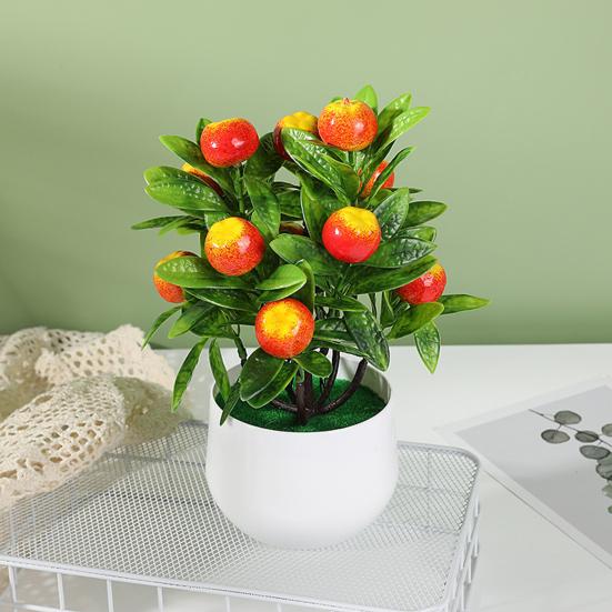 Имитация бонсай, не увядает, никогда не выцветает, устойчива к атмосферным воздействиям, легкий уход, 12 фруктов, искусственный апельсин, персик, фрукты, бонсай, декор для гостиной
