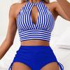 Стильный купальник, женский купальник с пуш-ап, пляжная одежда в полоску с высокой талией, комплект бикини из двух предметов, женский летний костюм