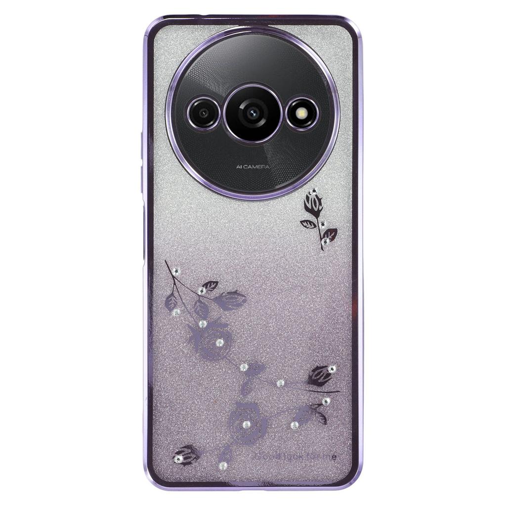 KADEM For Xiaomi Redmi A3/Poco C61 4G Glitter Flower Case Rhinestone Decor Flexible TPU Phone Cover