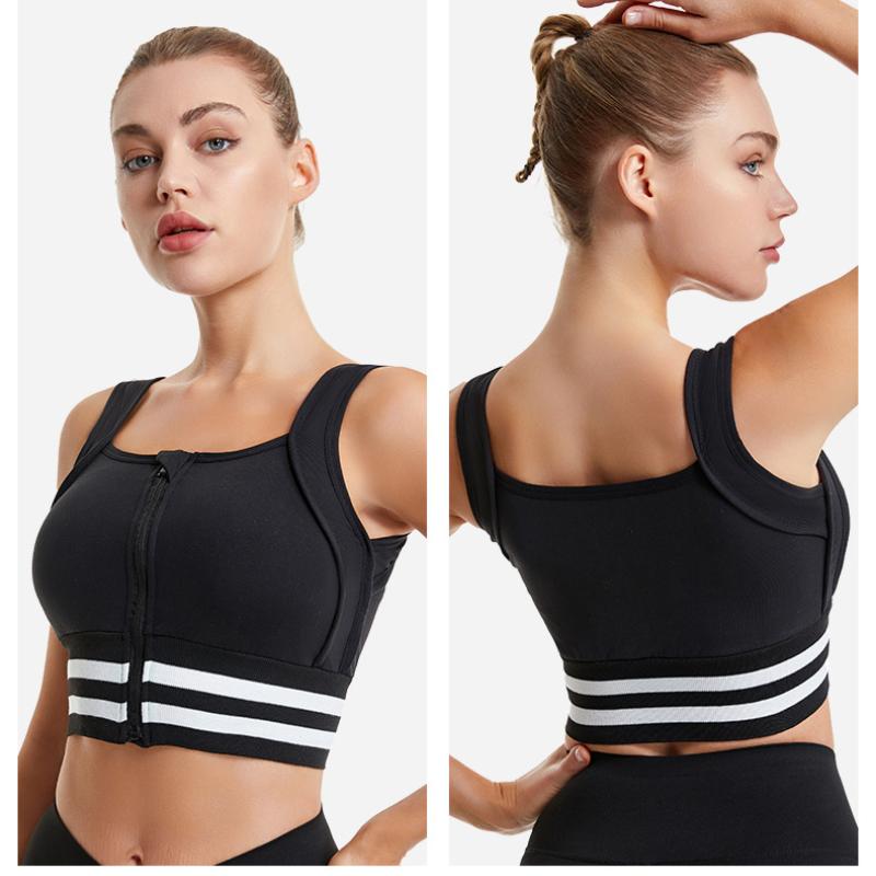 Solid Color Brassiere Sports Underwear Female Running High-intensity Shockproof Front Zipper Bra Without Steel Ring Fitness Yoga Beauty Undershirt