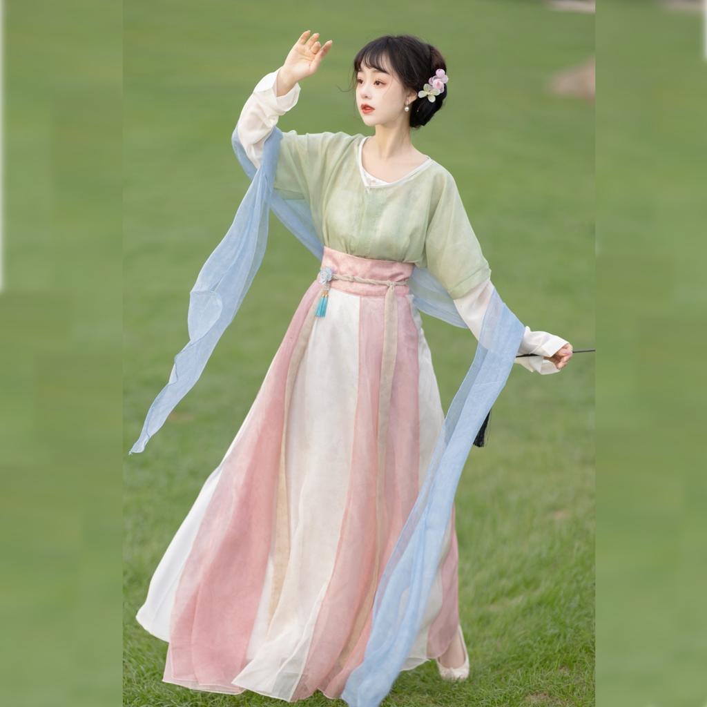 Chinese Tang Dynasty Style Hanfu Printed Daily Women's Suit