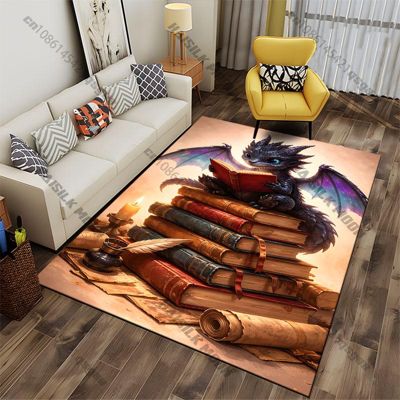 Curious dragon reading books carpet Yoga living room room decor children's crawling mat doormat area rug games mat