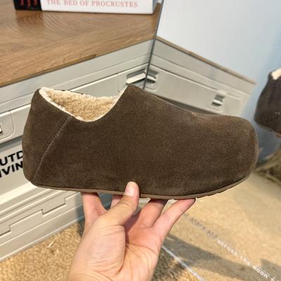 Ретро кожаная платформа женские бархатные теплые туфли на одной педали ленивые туфли зимние новые снежные хлопковые туфли