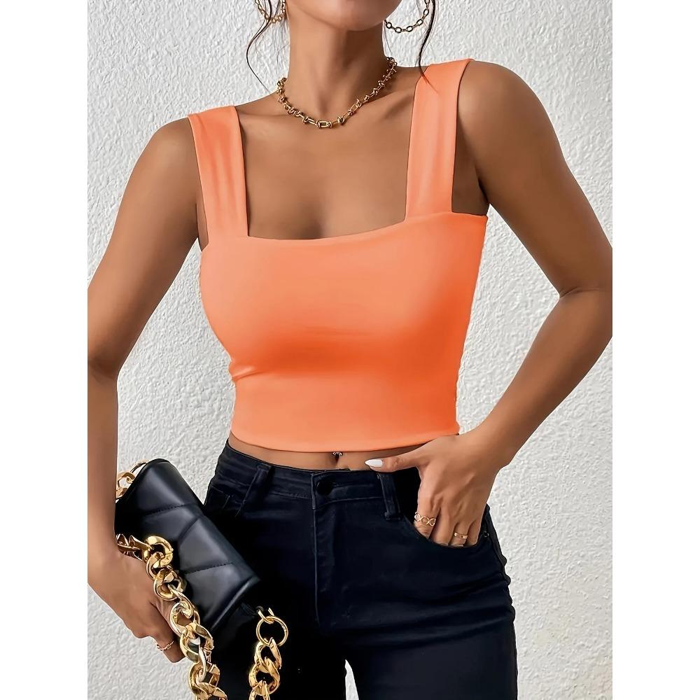 Майка с квадратным вырезом и широкими бретелями, укороченные топы, женские летние майки, сплошной цвет, модная рубашка, женский укороченный жилет без рукавов, одежда Y2K