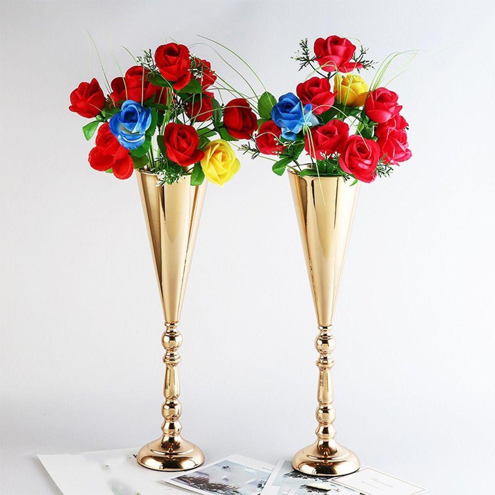 European Style Wedding Flower Vases Golden Silver Candle Holder Metal Vases  Hotel Banquet