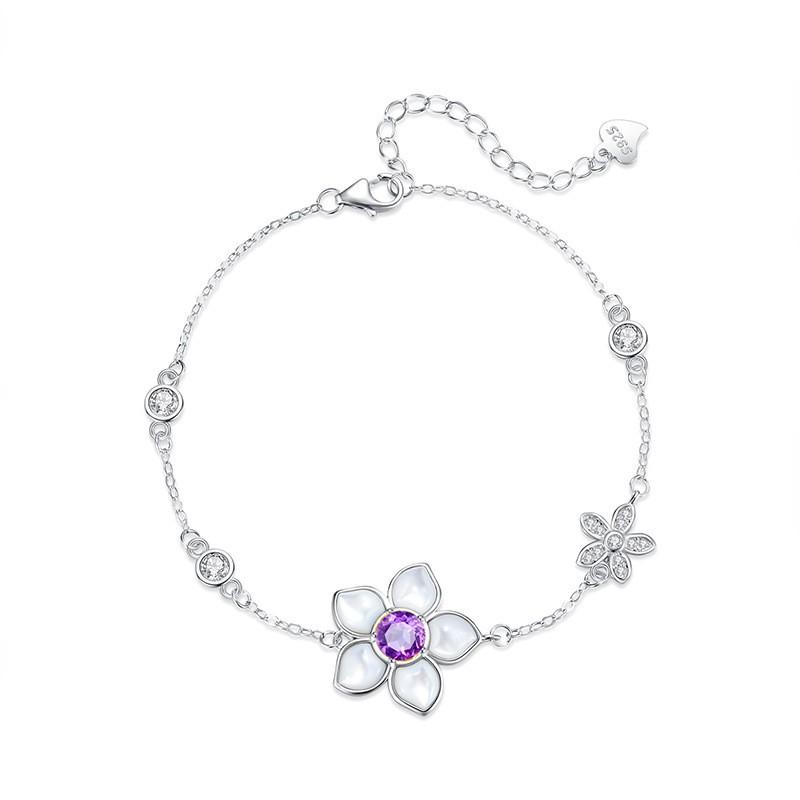 Adjustable Floral Bracelet Women With Natural Crystal Beads Sterling Delicate Handmade Jewelry