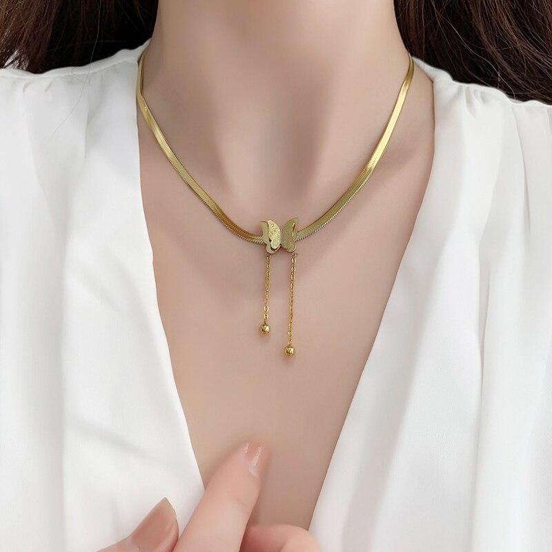 High Quality Butterfly Necklace for Women Gold 316L Stainless Steel Blade Snake Chains Aesthetic Charms Choker Women Jewelry