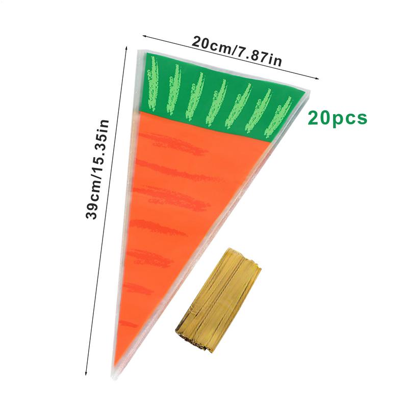 Carrot-Shaped Goody Bags 20X Easter Candy Treat Cone Bags with Twist Ties Easter Candy Triangle Bags for Cookies Chocolates