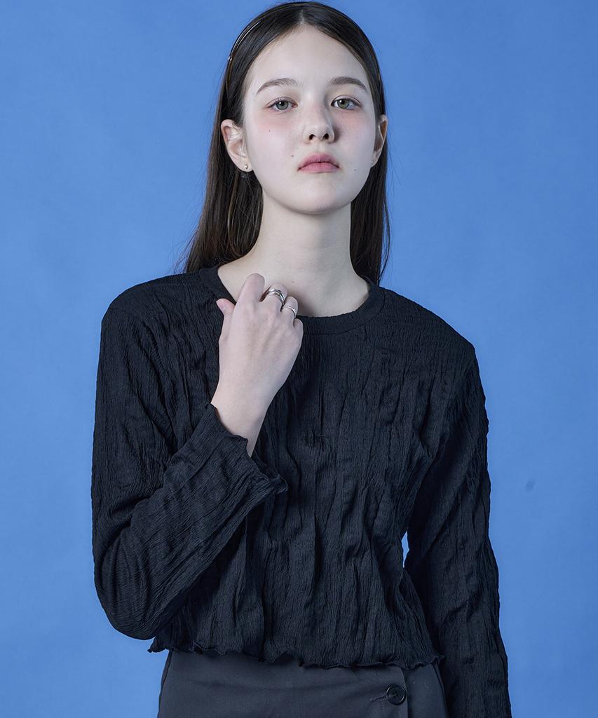 KOLEAT Wrinkle Basic Crop Marmont Plain Long Sleeve T-Shirt Inner [2 Colors]