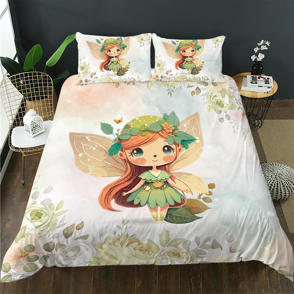 Fairy Duvet Cover Set For Girls Queen Twin Size Lightweight Down Quilt Covers Bedroom Decor 2 Pillowcases 1 Duvet Cover No Quilt