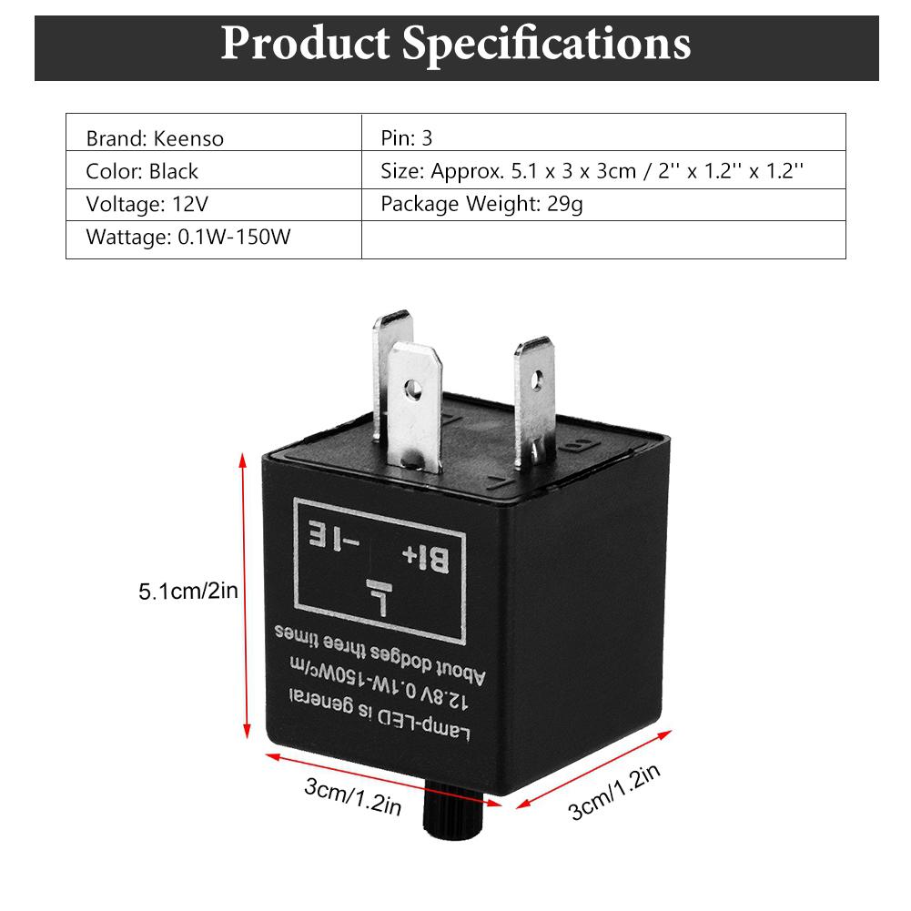 Flasher Blinker Relay Fix 12V 3 Pin Adjustable LED Light For Turn Signal Indicator Tool
