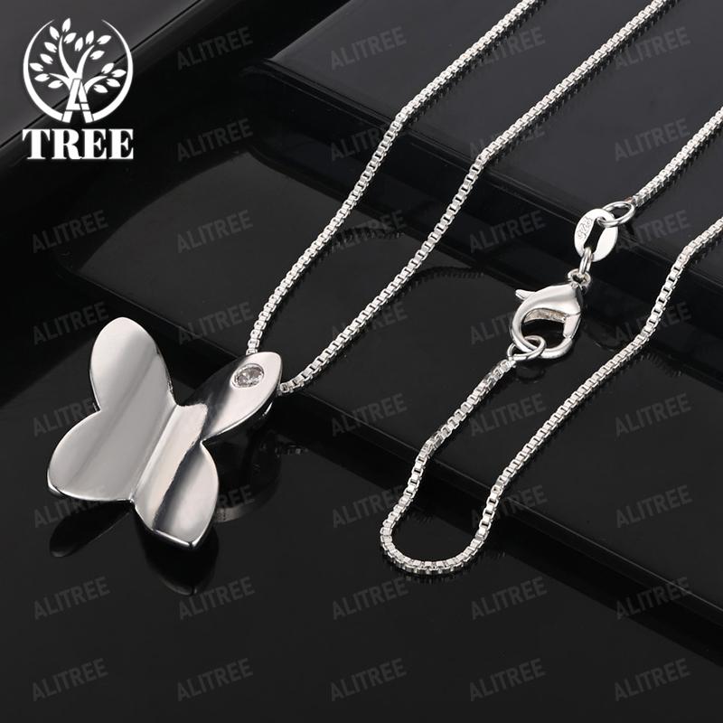 925 Sterling Silver Heart Shape Butterfly AAA Zircon Cross Pendant Necklace 16-30 Inch Women's Wedding Party Birthday Jewelry