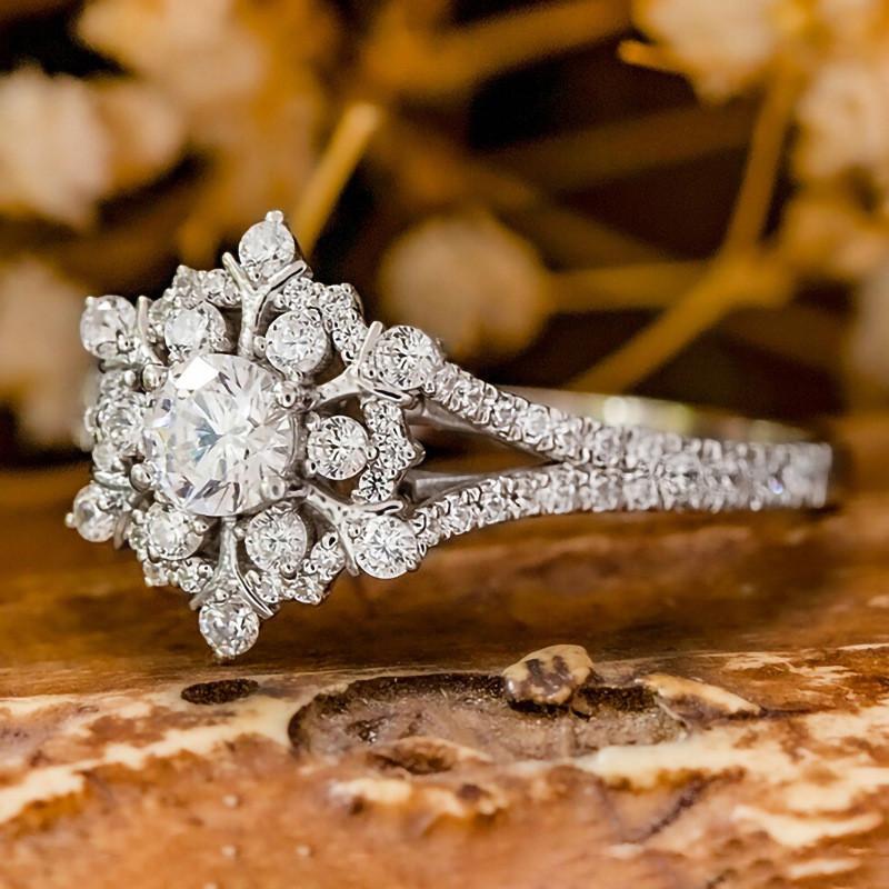 Изысканные кольца в виде снежинок для женщин, роскошные сверкающие кристаллы CZ, свадебные украшения для леди