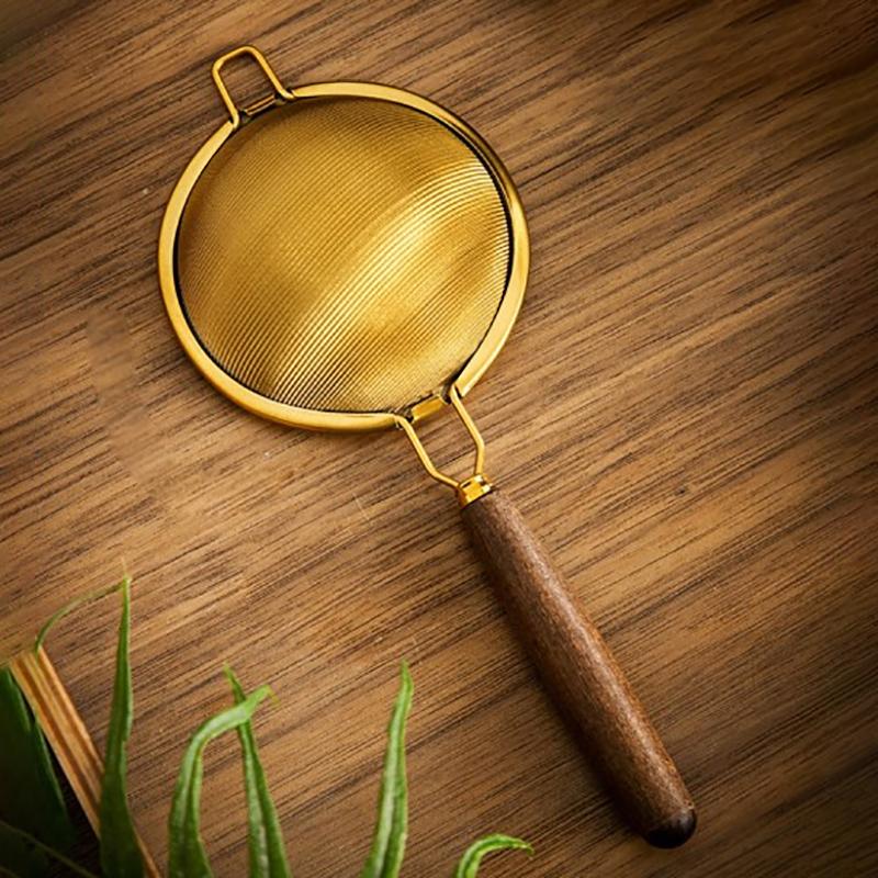 Wooden Handle Reusable Tea Strainer Stainless Steel Fine Leak Mesh Sieve Tea Leaf Infuser Coffee Filters Teapot Accessories