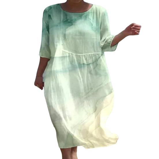 Летнее женское платье с круглым вырезом и цветочным принтом, свободное трапециевидное платье с длинными рукавами, тонкий пуловер, повседневная одежда, пляжное платье миди для отпуска