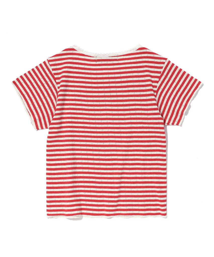 YOUHEE Lace Stripe T-Shirts Red