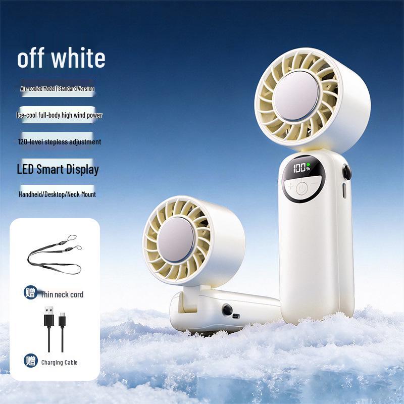 Handheld Mini Portable Fan with Long Battery Life, USB Charging, Cooling Ice Pack, and Foldable Design.