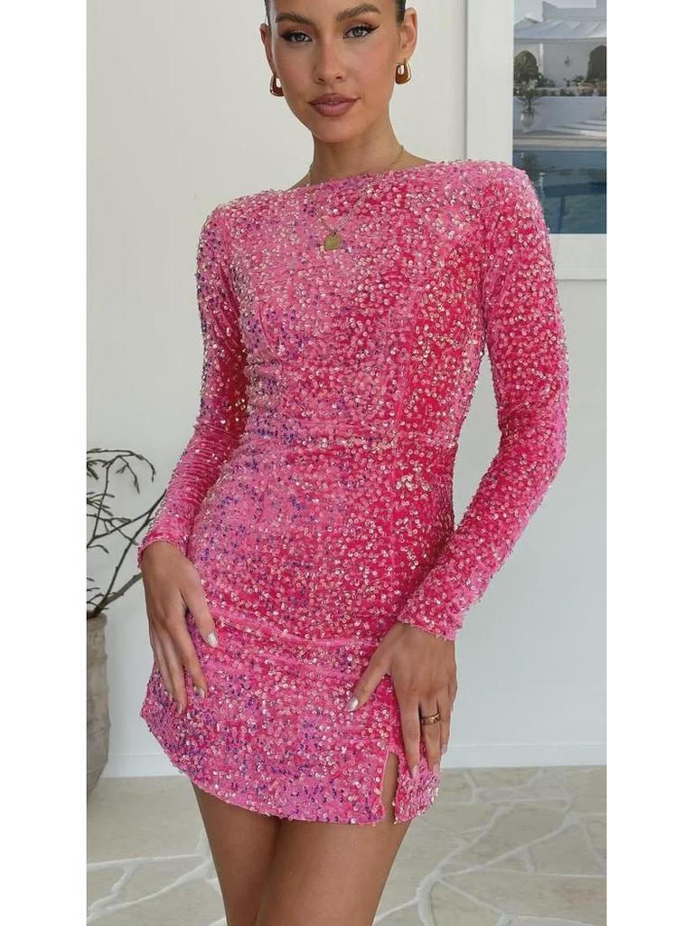 Вечернее платье с открытыми плечами и пайетками – элегантный европейский, американский и юго-восточно-азиатский стиль (4 цвета)