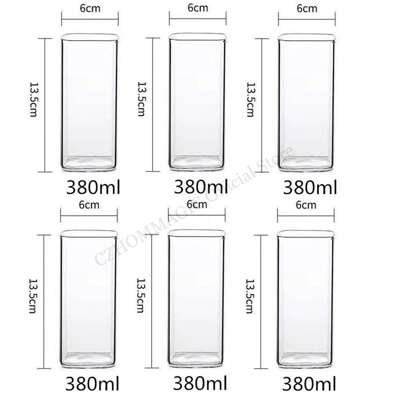 6/4/2/1Pcs Square Glass Cup Coffee Mug Heat-Resistant Water Cups Transparent Tea Mug Cup for Drinking Milk Beertea Juice Dessert