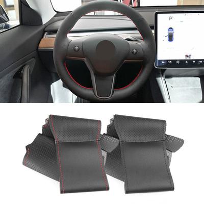 Для Tesla Model 3 2015 2016 2017 2018    Model Y    Отделка кожаной накладки на руль салона автомобиля