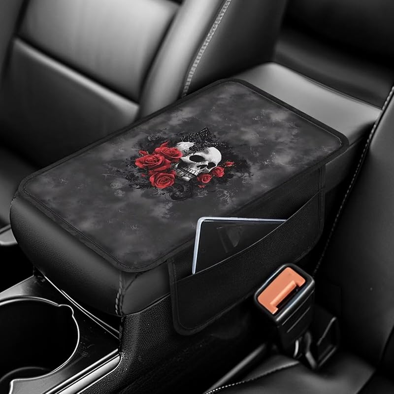 Чехол на центральную консоль автомобиля с принтом черепа, нескользящий чехол на подлокотник для автомобиля, универсальные защитные чехлы для подлокотников, подходят для автомобилей, внедорожников, декоративные чехлы для автомобилей