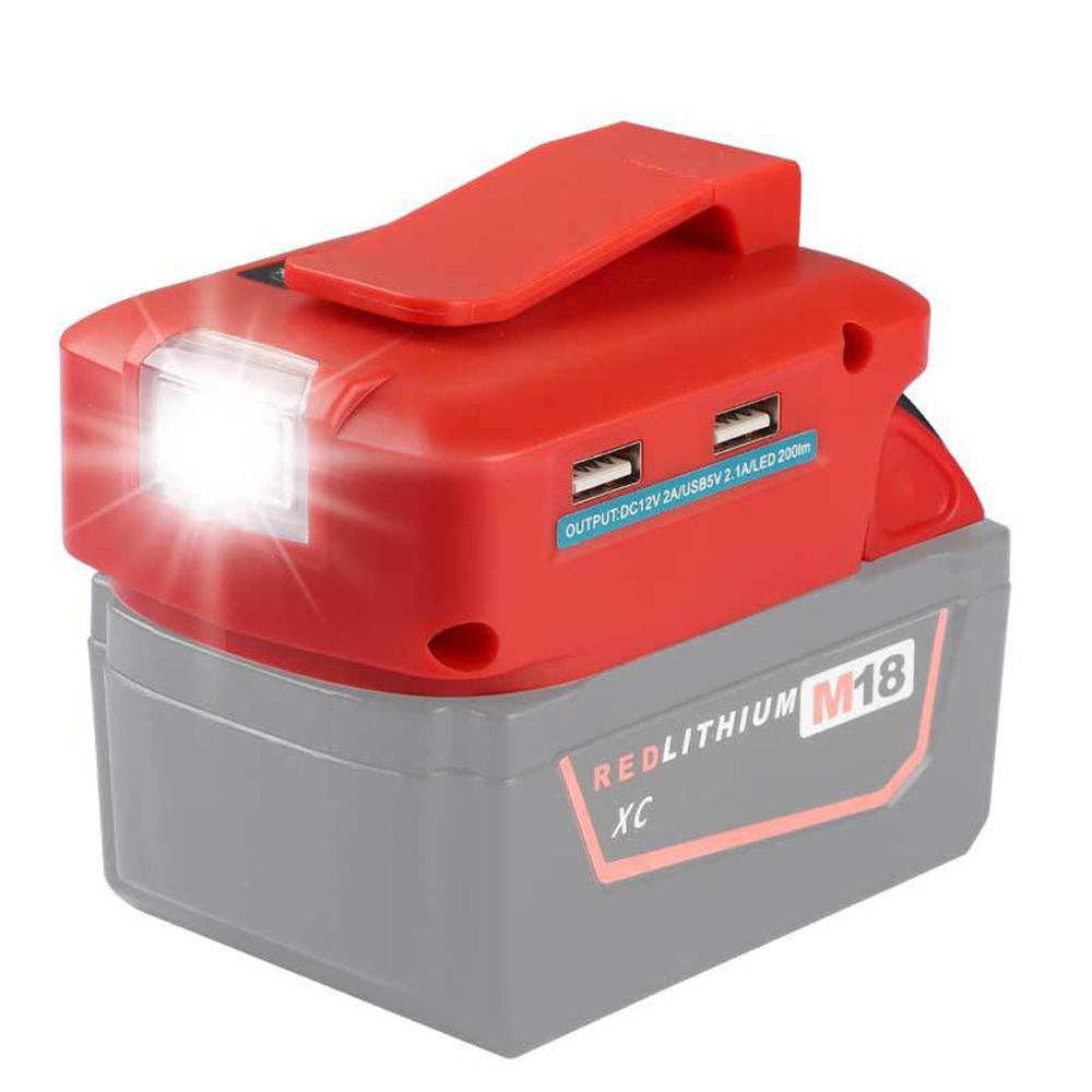 С LED рабочим светом Адаптер с 2 USB-портами для Milwaukee M18 18V Адаптер источника питания