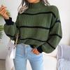 European and American women's clothing autumn and winter casual striped long-sleeved semi-turtleneck pullover sweater contrasting colors loose