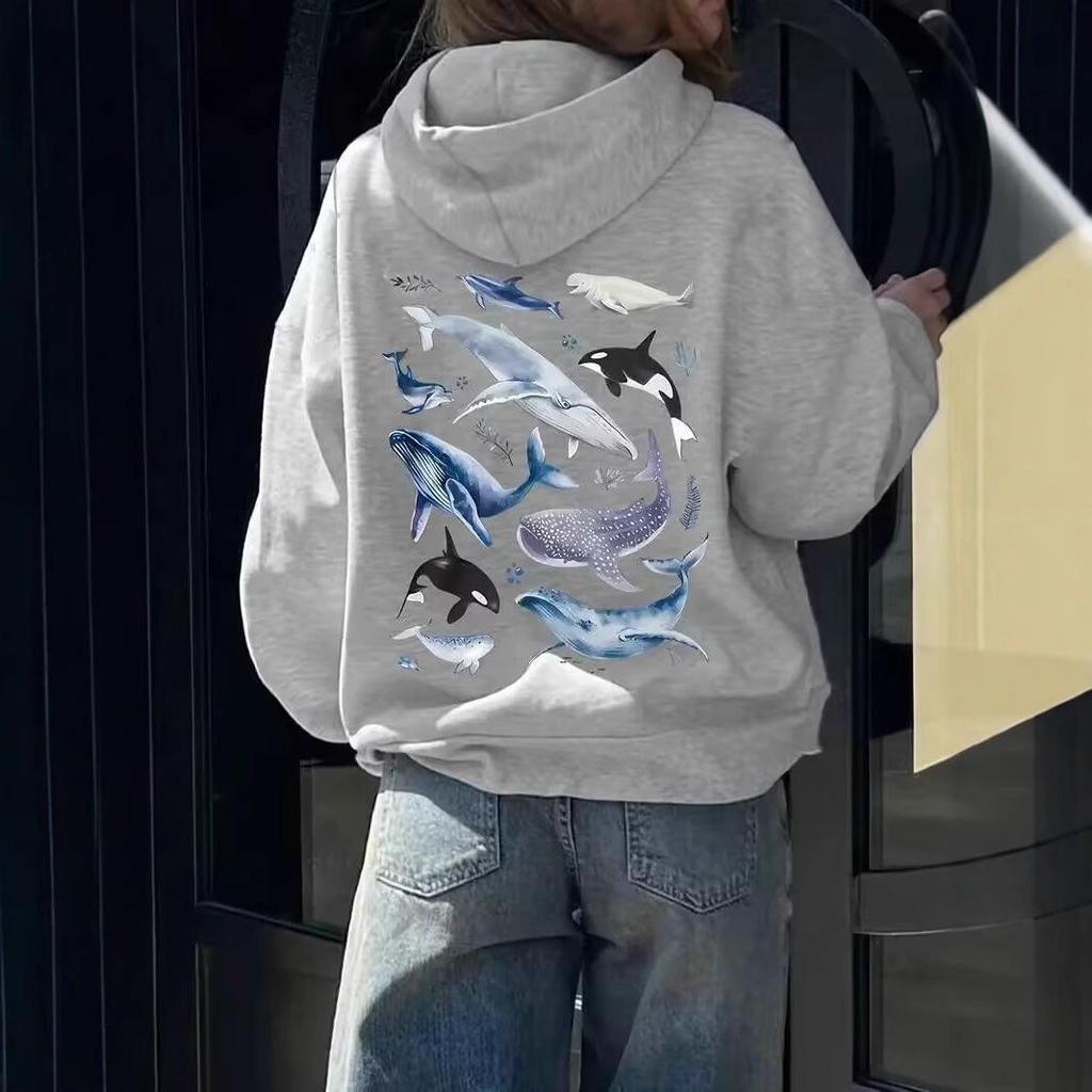 2025 Women's Casual Marine Animal Print Hoodie