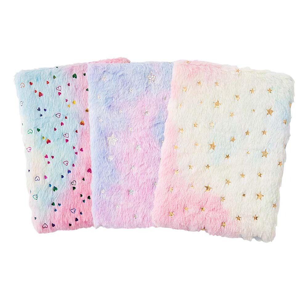 Gradient Colored Plush Fluffy Covered Notebook Funny Student Notebook Office Supplies