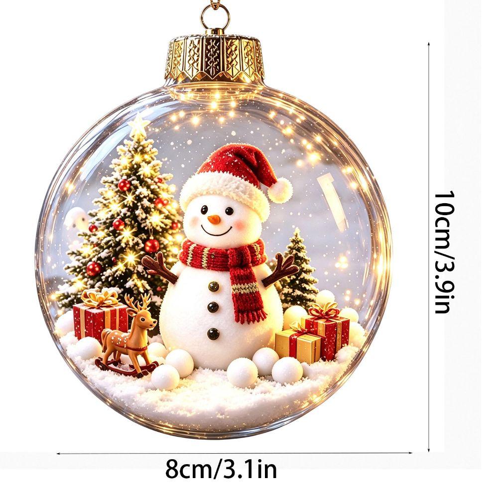 LED Warm Lights Transparent Snow Scene Bauble 3D Christmas Hanging Bauble Christmas Tree Decor