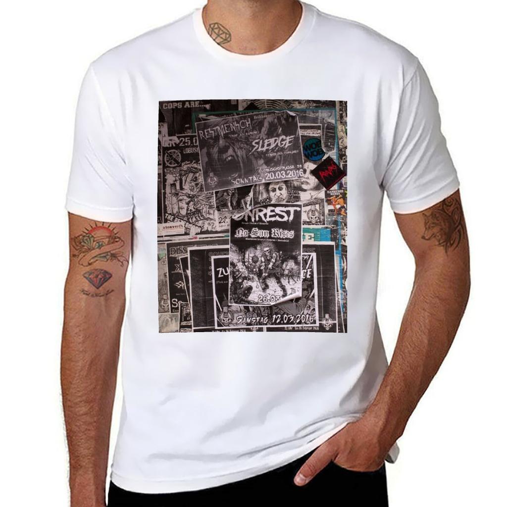 A wall full of Punk Rock concerts adds TShirt Basic Plain Short Sleeve Crew Neck Tee