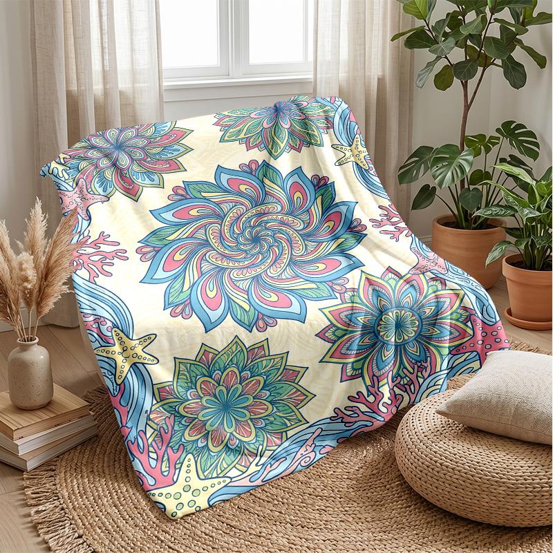 Ocean Floral Art Theme blanket Lightweight Warm Flannel Blanket Decorative Throw Blanket for Home Decoration