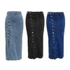 Женская джинсовая юбка с высокой талией, планкой на пуговицах, однотонная юбка миди с неровным разрезом, юбка длиной до середины икры