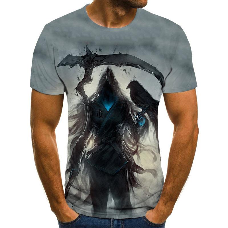 Весна Лето Повседневная Мужская Одежда Крутое Изображение Черепа 3D Цифровая Печать Мужская Футболка с Коротким Рукавом