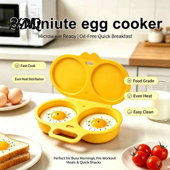 Omelette Maker for Breakfast Dual Cavity Microwave Egg Poacher with Lid & Handle Quick-Heat Steamer Food Grade Plastic Boiler 2 Eggs Oil-Free
