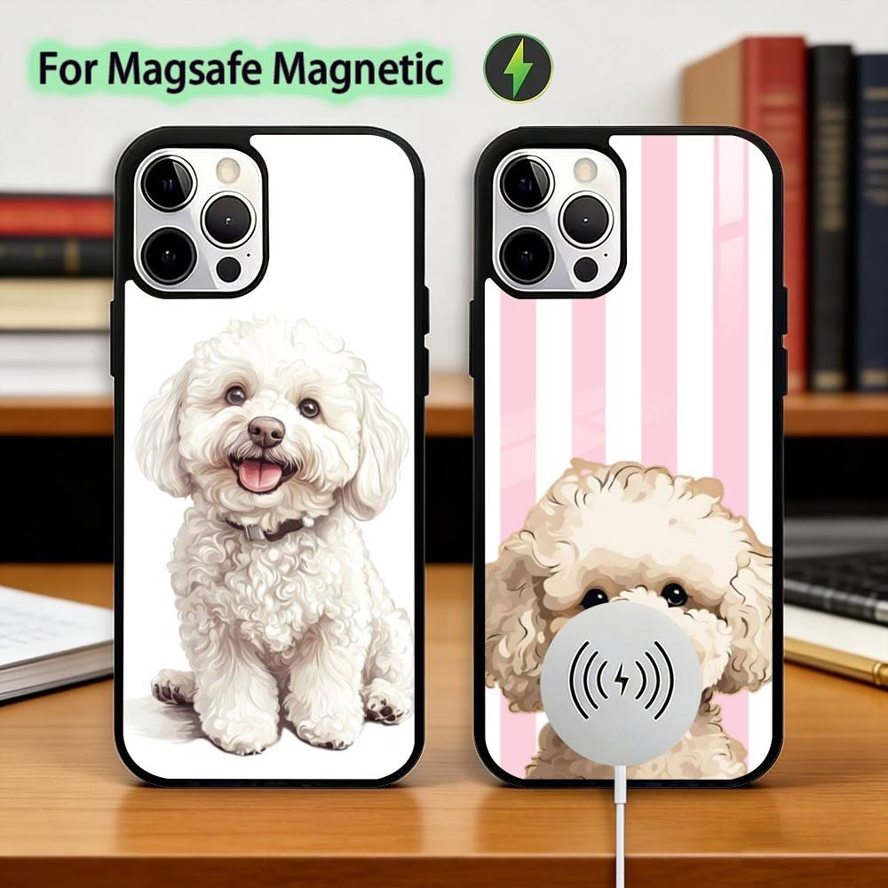 Cute Cartoon Bichon P-puppy Phone Case For iPhone17,16,15,14,13,12,11 Plus,Pro Magnetic with Magsafe Wireless Charging