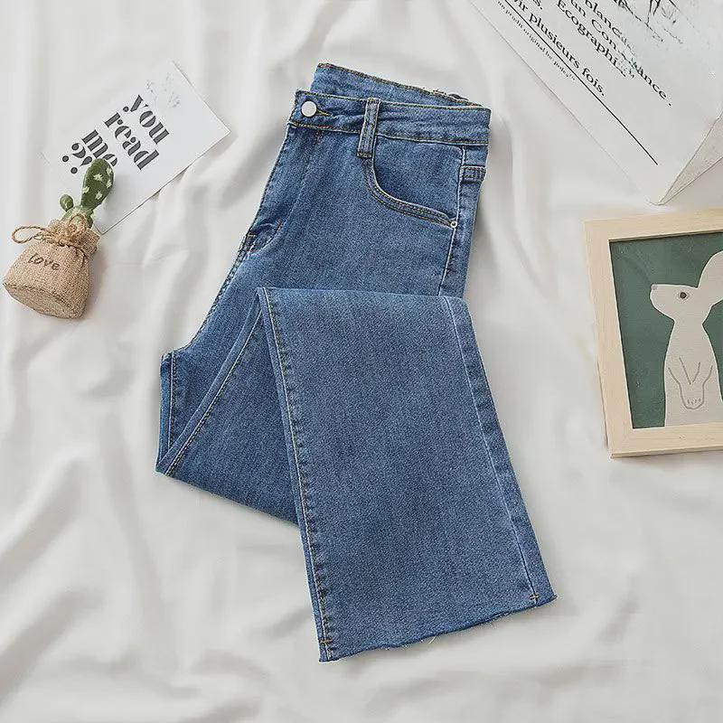 High-Waisted Velvet Cigarette Pants for Women: Slim, Elastic, and Loose-Fitting Jeans with Raw Edge for Autumn and Winter.