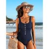 CHARMLEAKS Цельный купальный костюм для женщин, купальный костюм в рубчик с высокой талией, мягкий купальник с вырезом сзади, квадратный вырез, купальник с пуговицами-ракушками