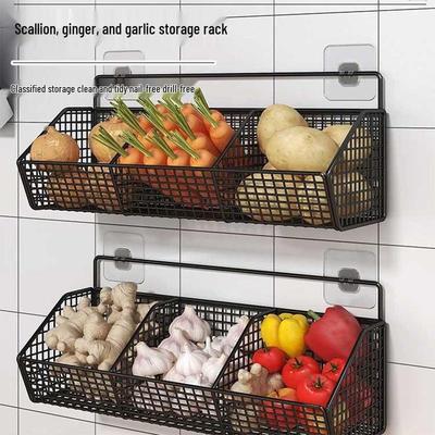Настенная кухонная полка для специй и корзина для хранения лука, чеснока и имбиря