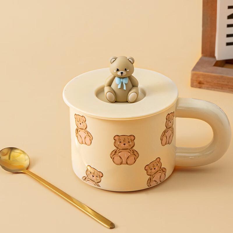 Кружка стеклянная мультяшная Changqi Cocoa Bear с крышкой и ложкой