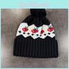 Warm Knitted Hat Cherry Embroidery Design And Plush Ball Decoration For Cold Season And Daily Use