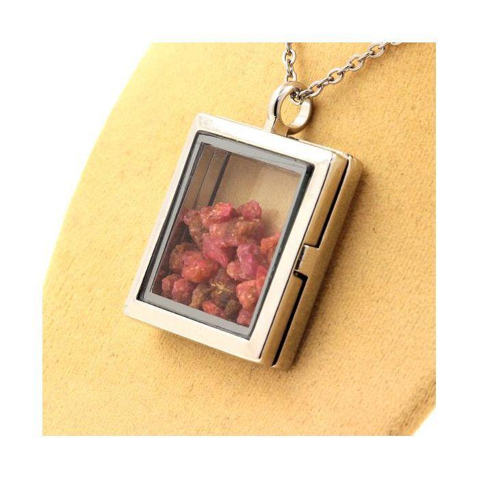 Pierres et Minéraux. Collier Spinelle brut. Modèle carré. Couleur Argent.