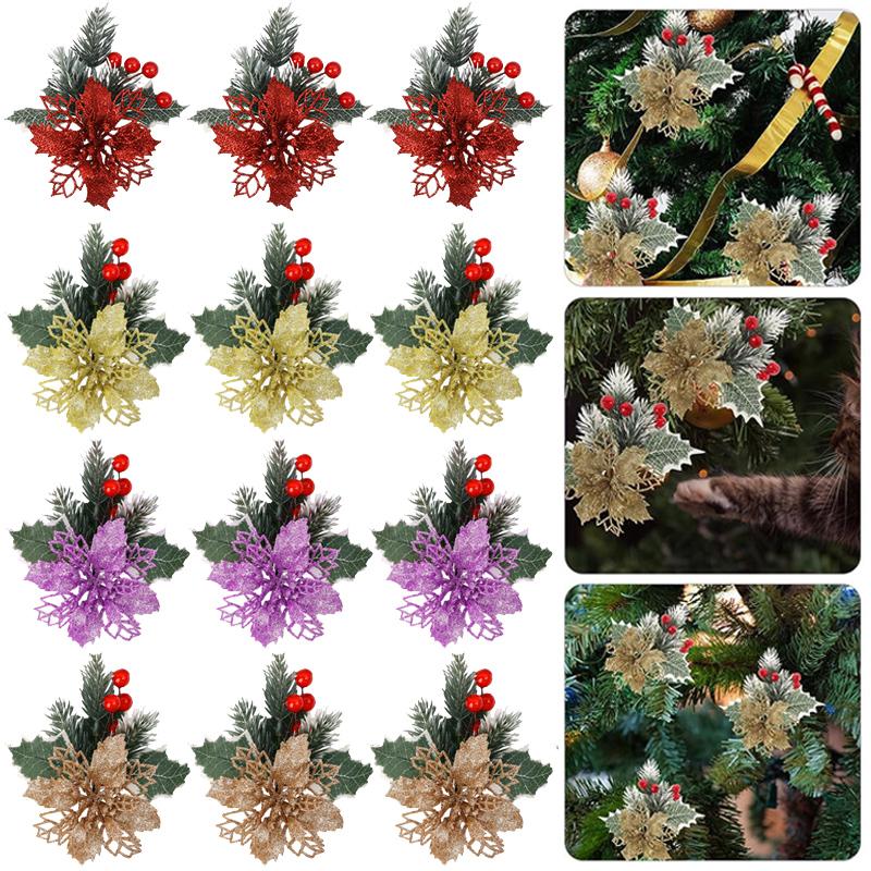 1-5pcs Christmas Artificial Pine Cones Flower with Clips Flower Red Berries Xmas Tree Wreath Ornaments Party Wedding Decoration