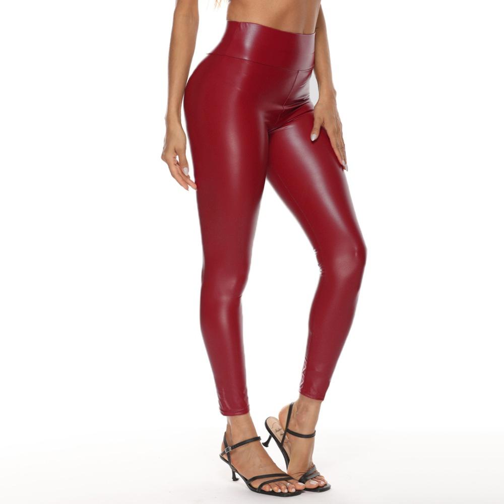 Leather Pants for Women Stretchy High Waist Leather Leggings Sexy Hip Lifting Casual Pencil Pants