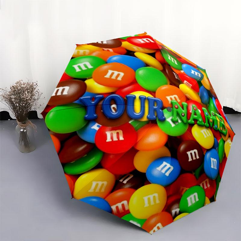 1 шт. Автоматический складной зонт - Узор M&M's с индивидуальным именем, Портативный и складной дизайн с 8 спицами, Рождественские и Новогодние подарки