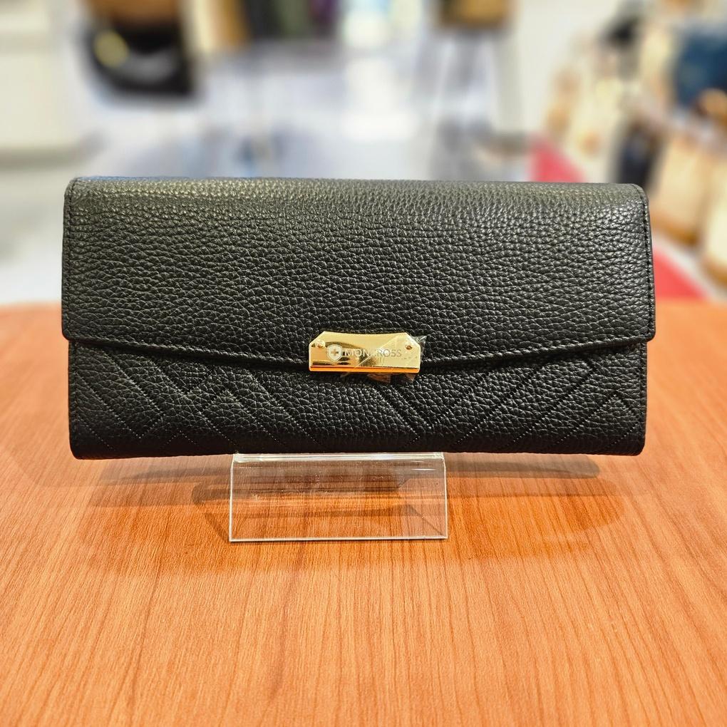 moncross BKAW8094 luxurious leather stitched women's long wallet
