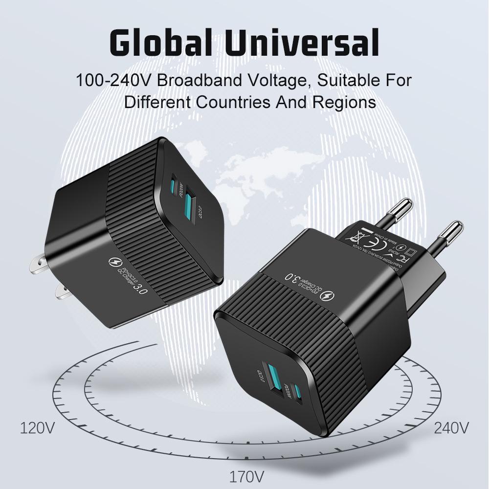 Макарон USB+PD Сверхбыстрое зарядное устройство - Адаптер для зарядки мобильного телефона, совместимый с EU, US, KR